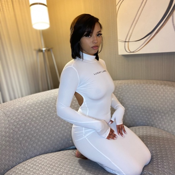 White Lucky Label Long Sleeve Dress - Picture 1 of 3